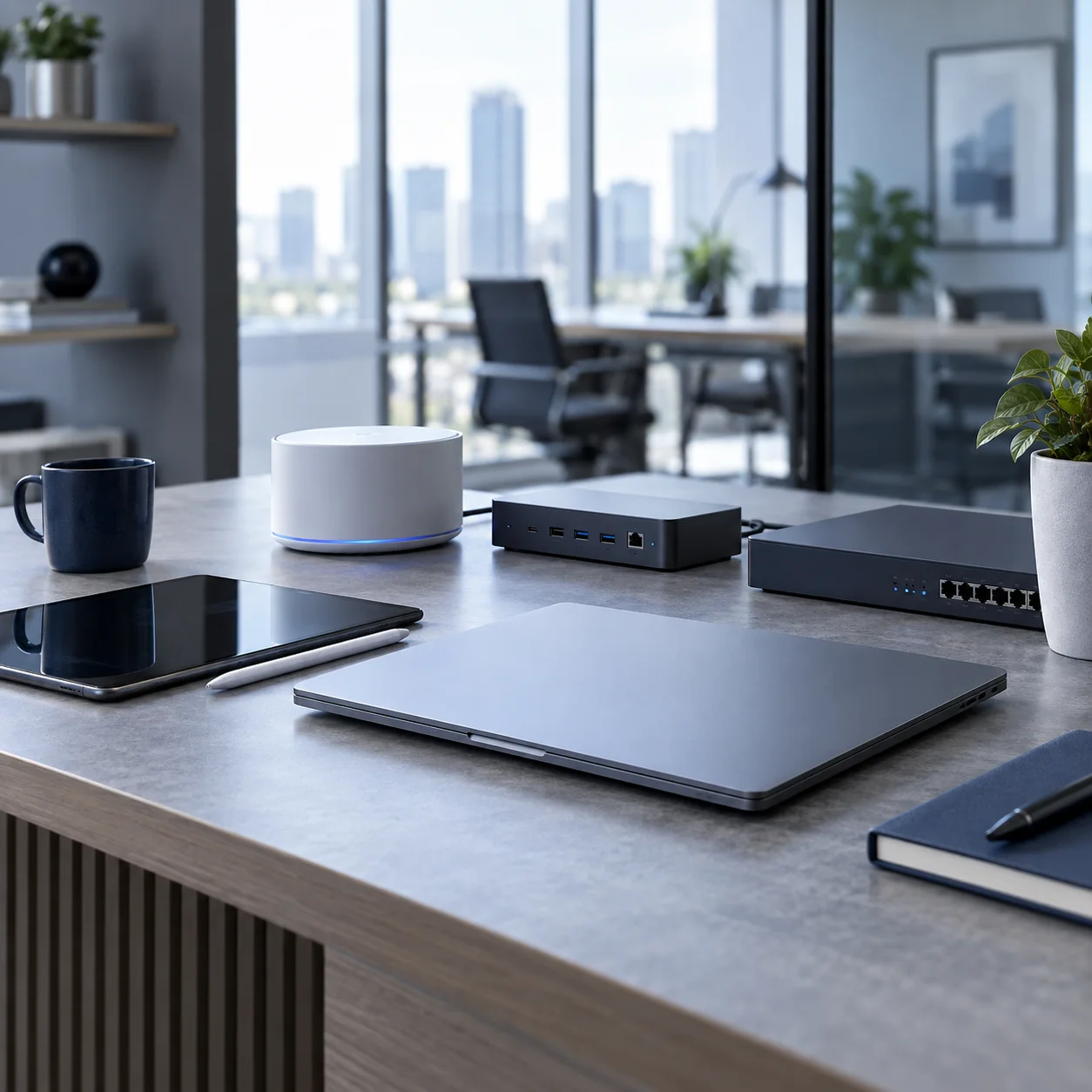 Illustration of cloud-connected workplace technology